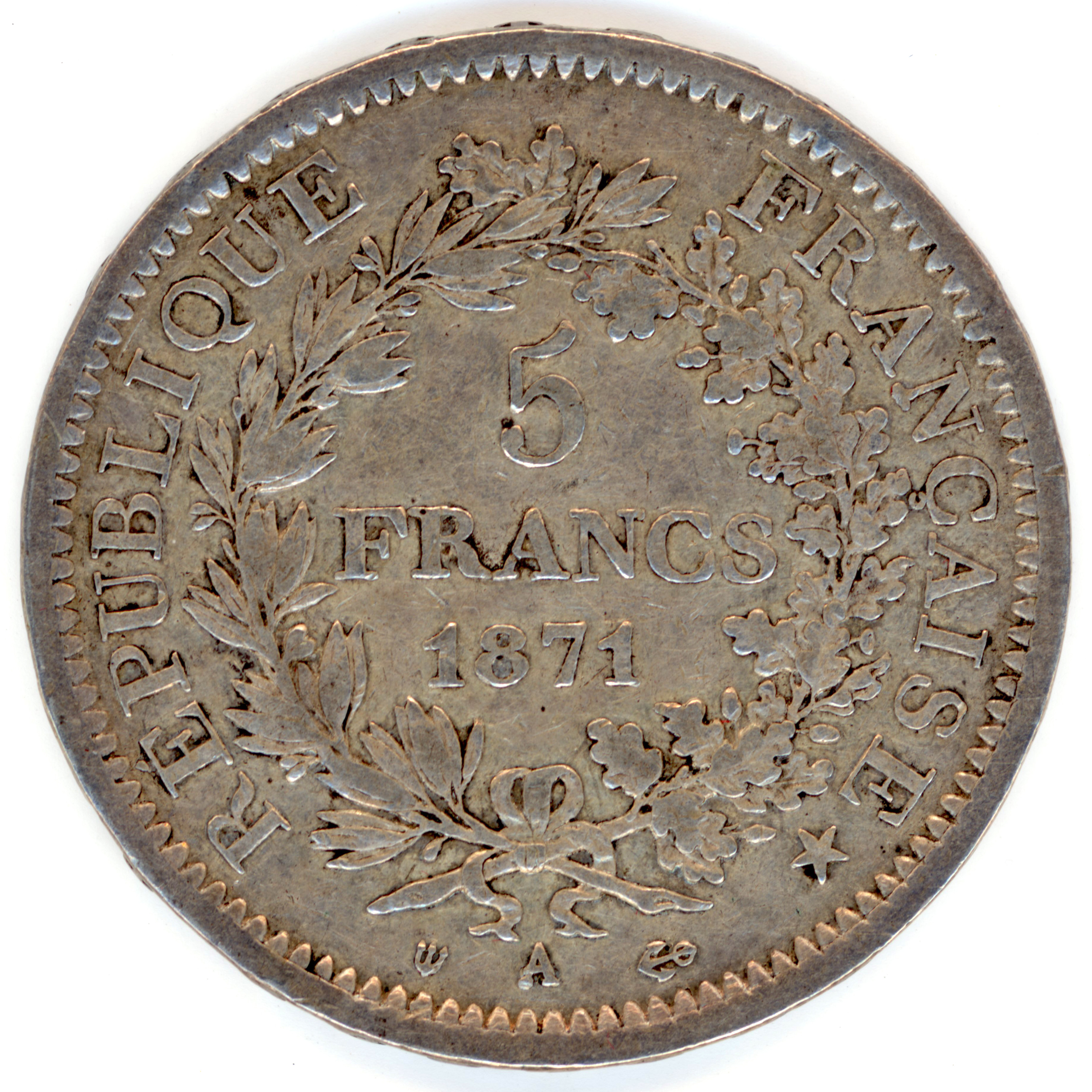 5 Francs - Camélinat - 1871 A revers