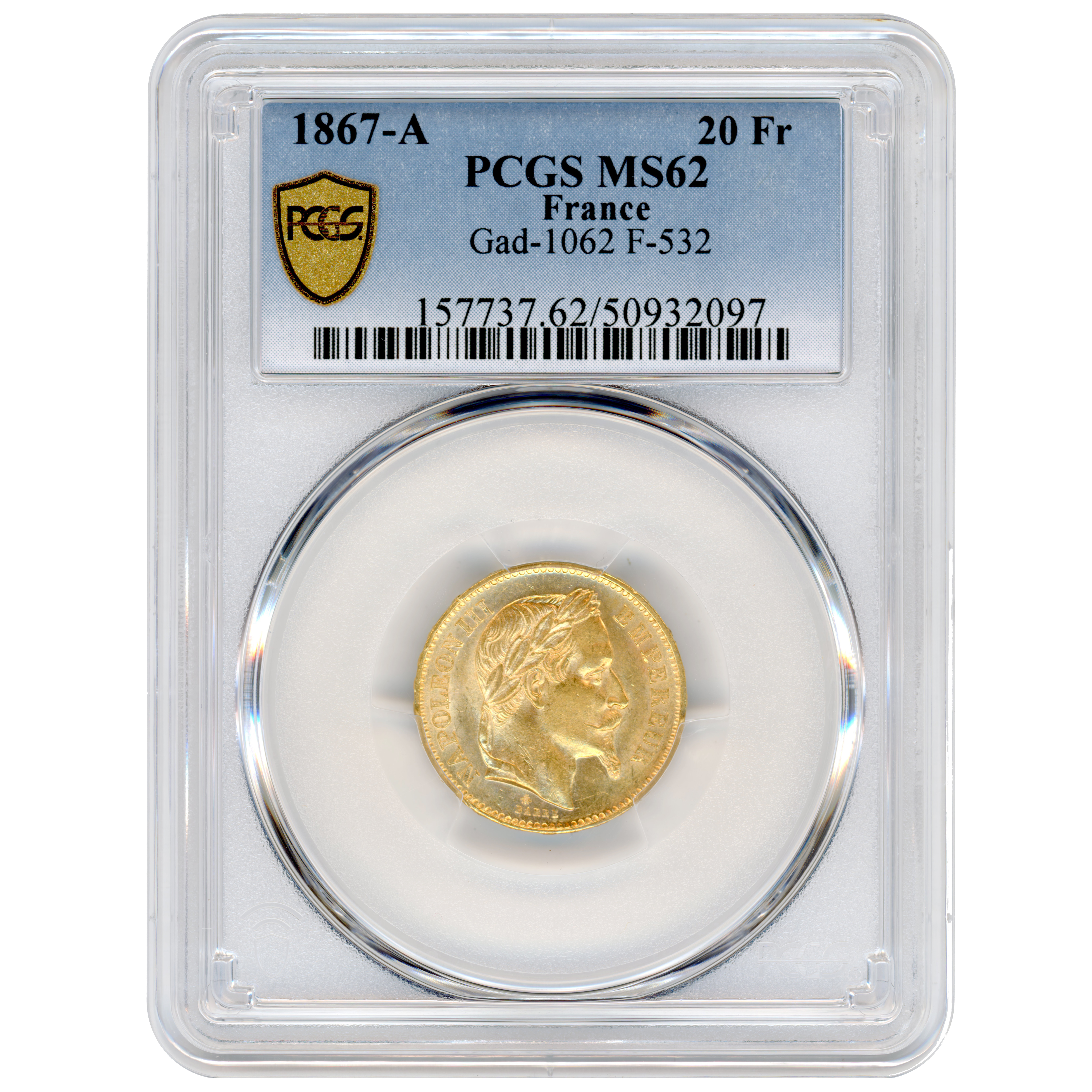 Napoléon III - 20 Francs - 1867 - Paris avers