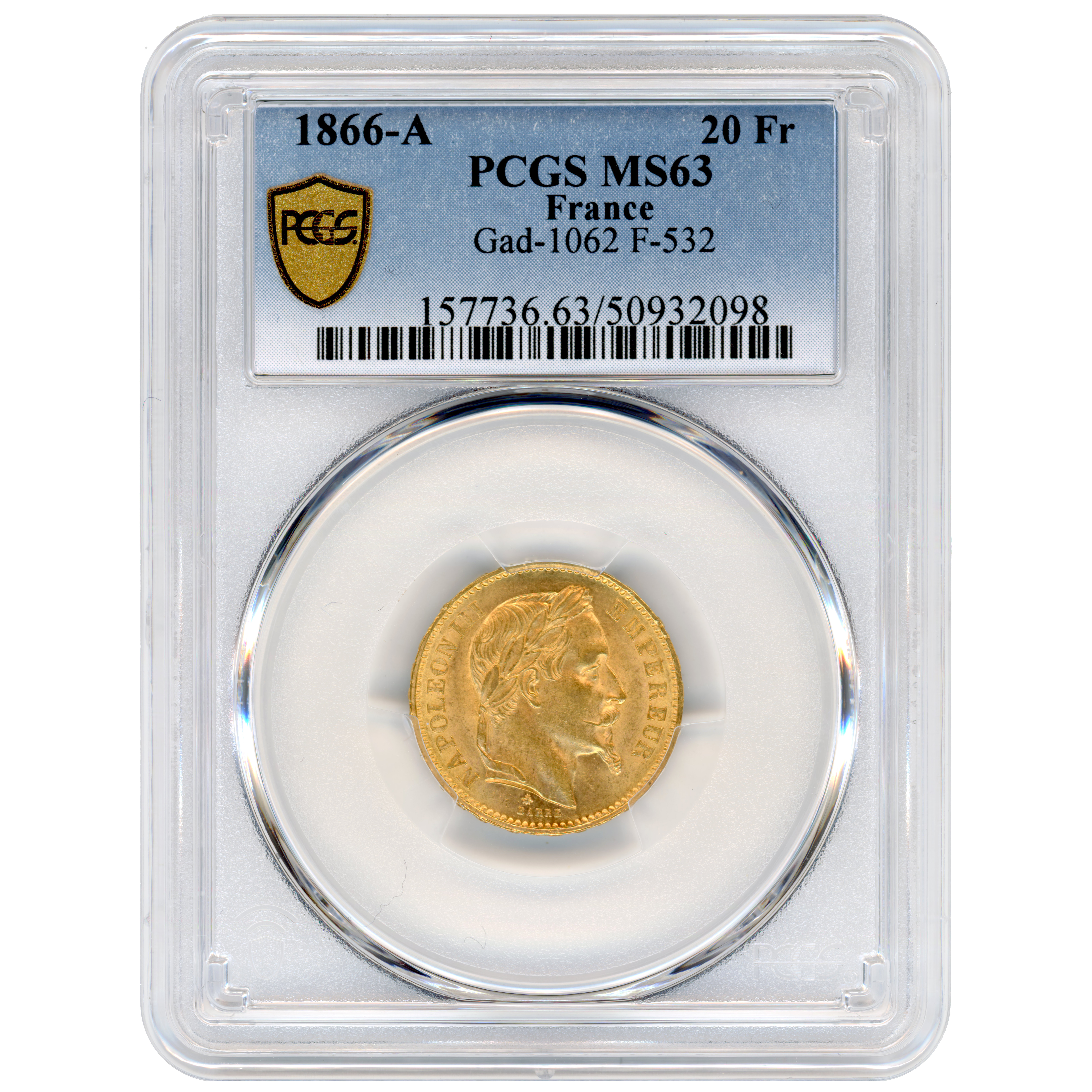 Napoléon III - 20 Francs - 1866 - Paris avers