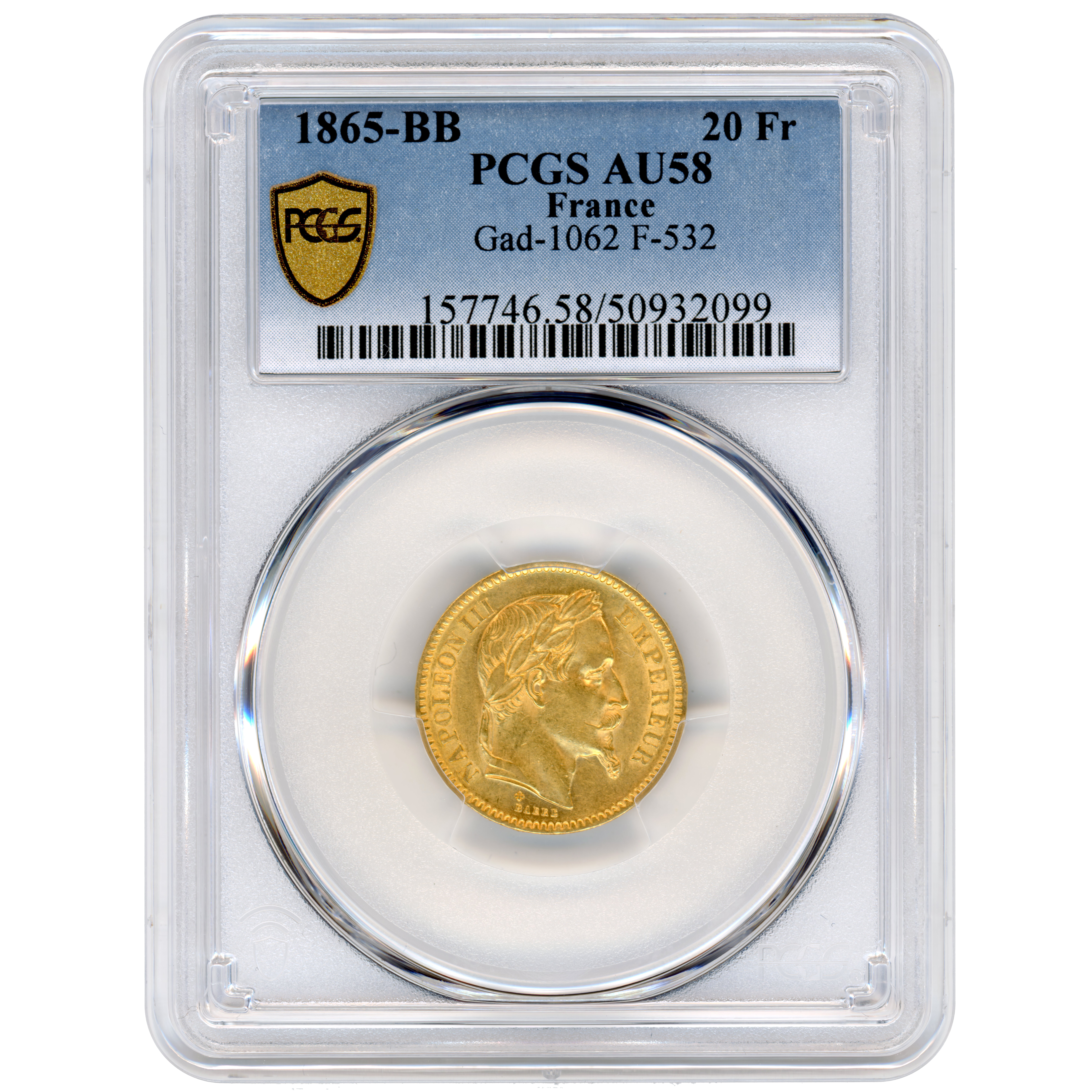 Napoléon III - 20 Francs - 1865 - Strasbourg avers