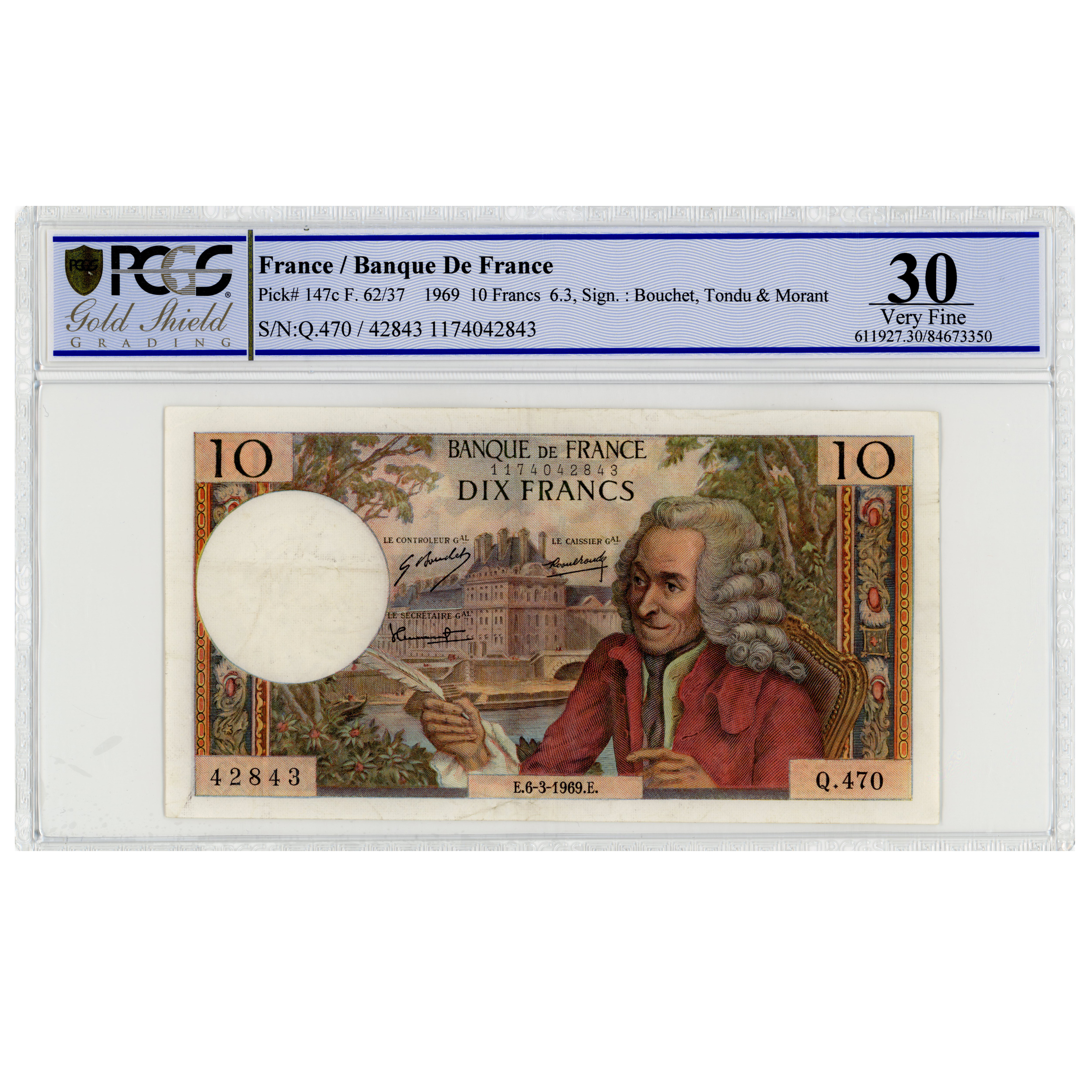 France - 10 Francs - Voltaire - 1969 avers