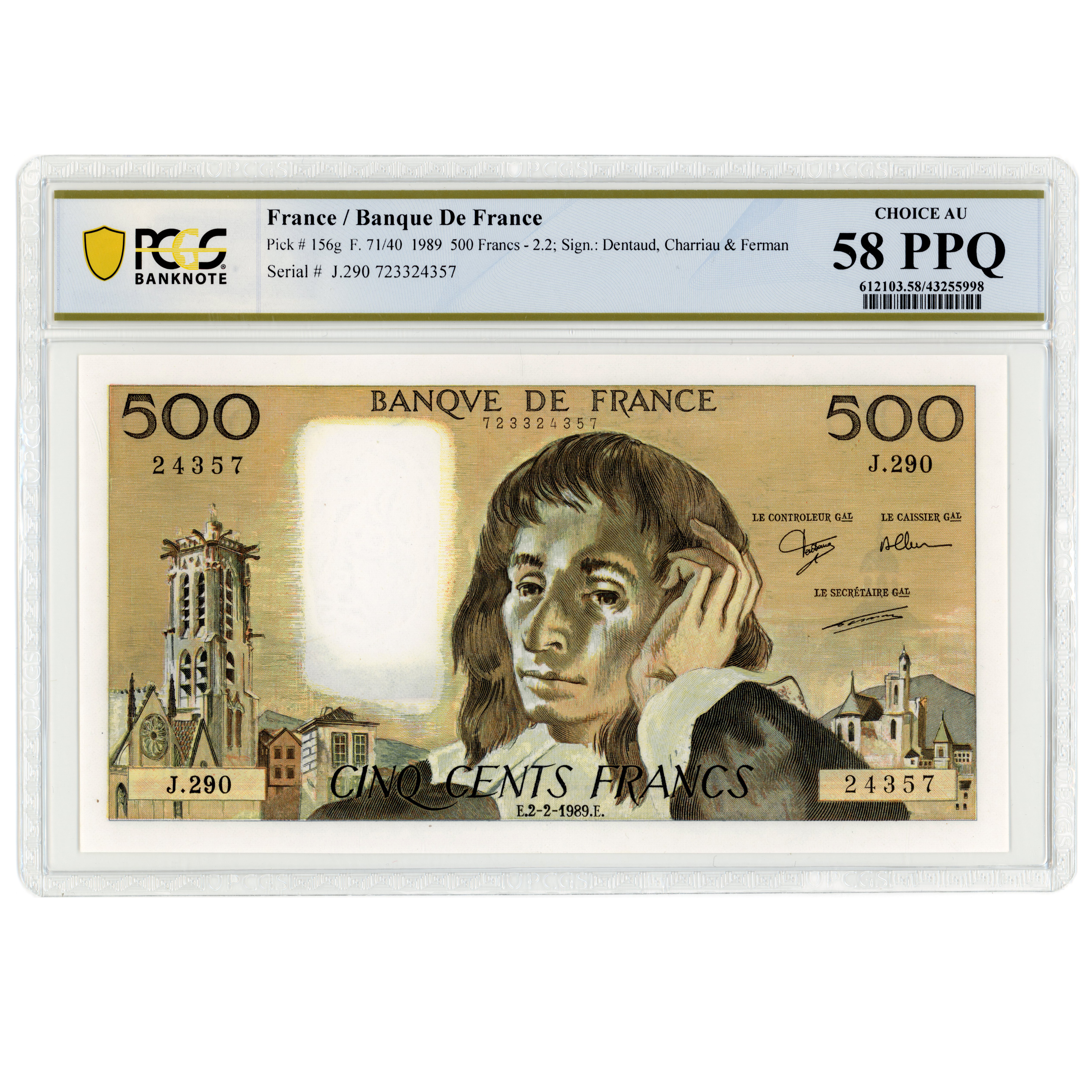 France - 500 Francs Pascal - 1989 avers