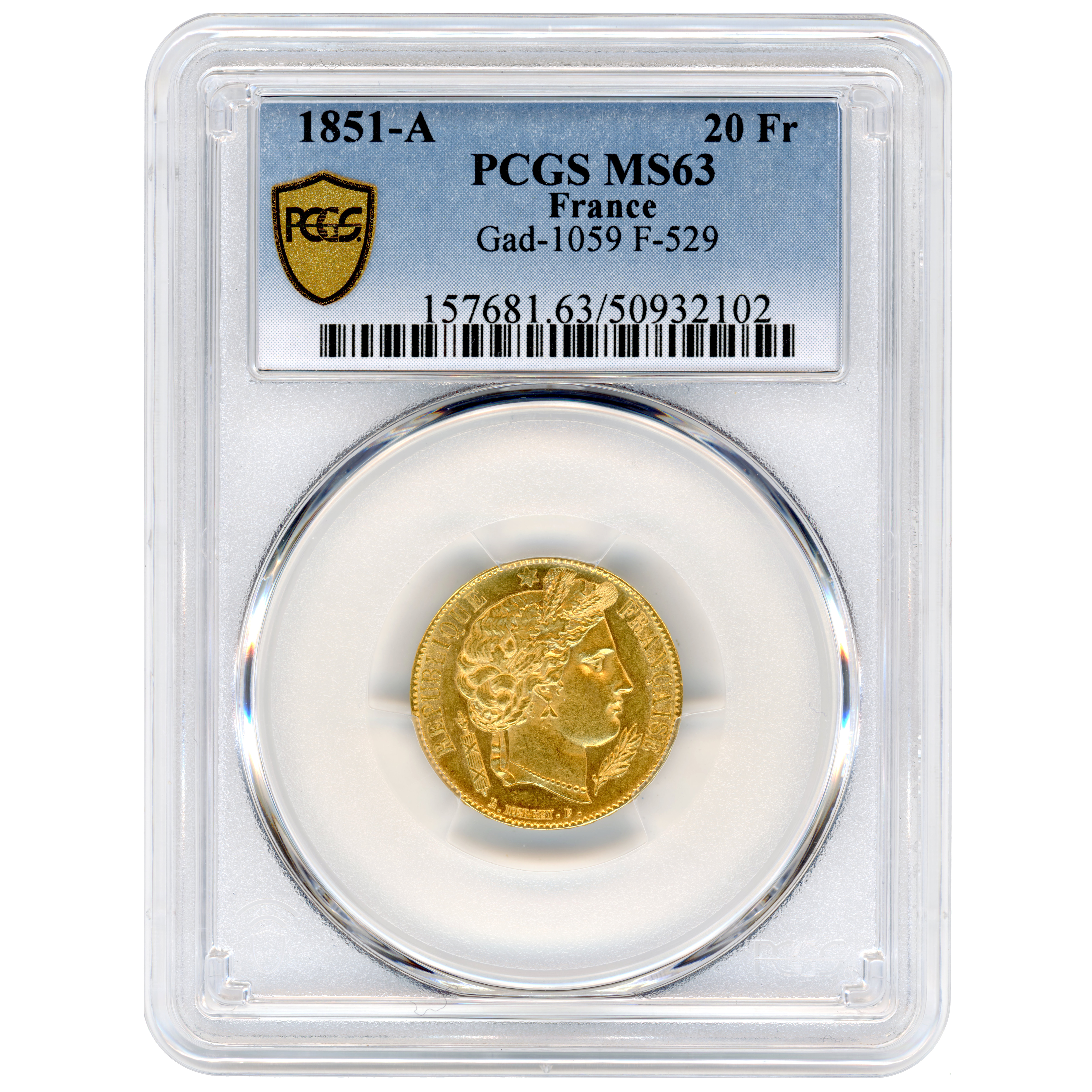 20 Francs  Cérès - 1851 - Paris avers