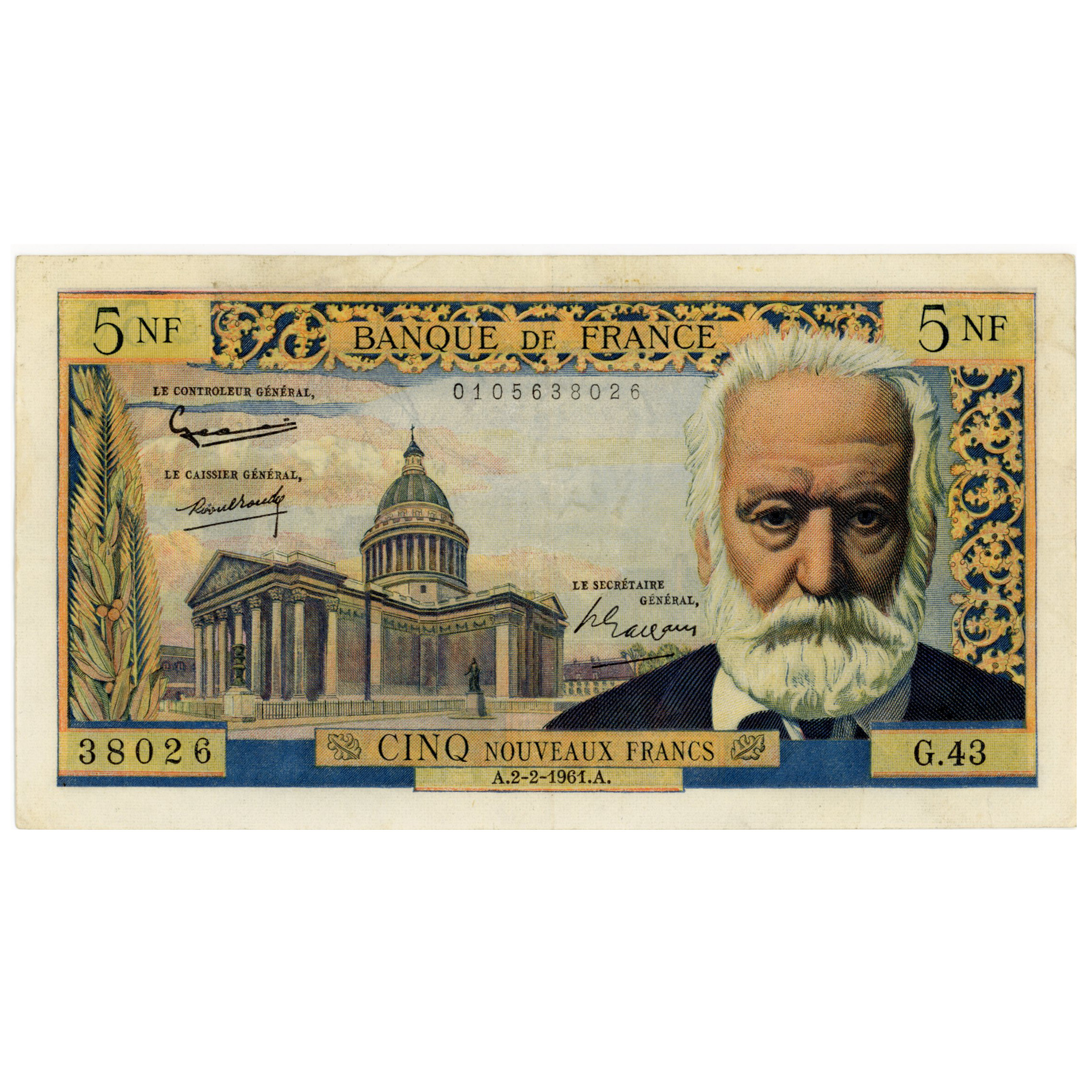 France - 5 NF - Victor Hugo - 1961 avers
