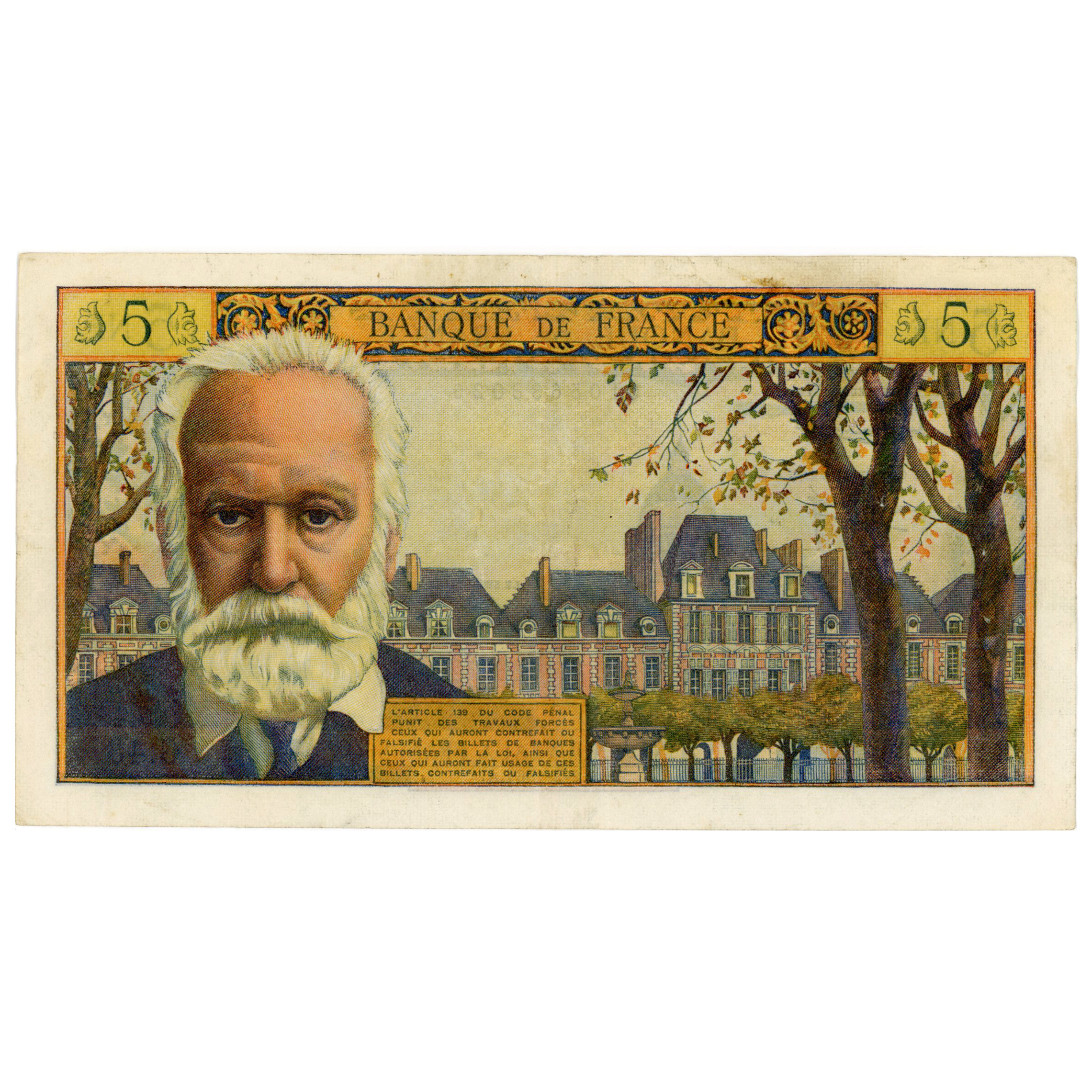 France - 5 NF - Victor Hugo - 1961 revers