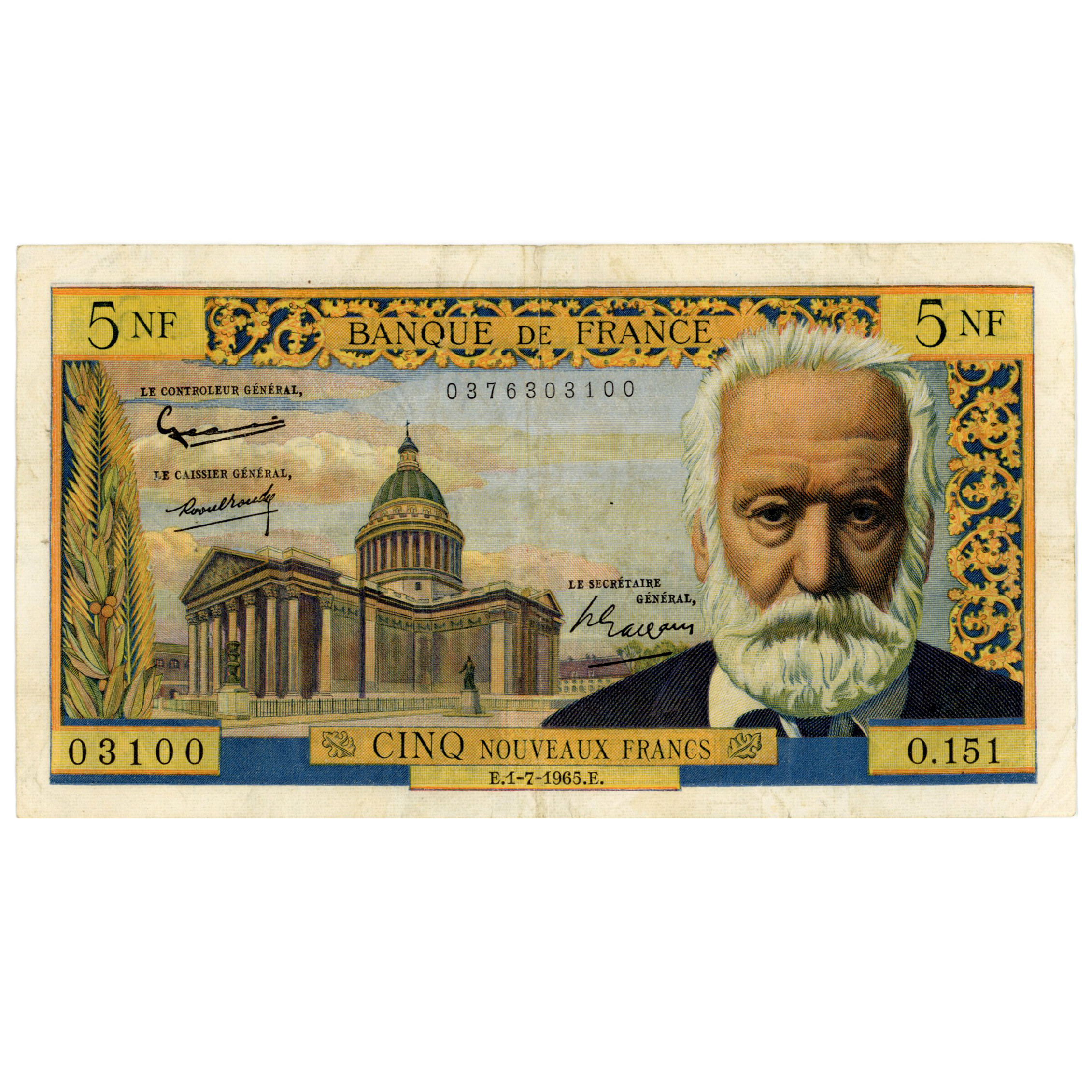 France - 5 NF - Victor Hugo - 1965 avers
