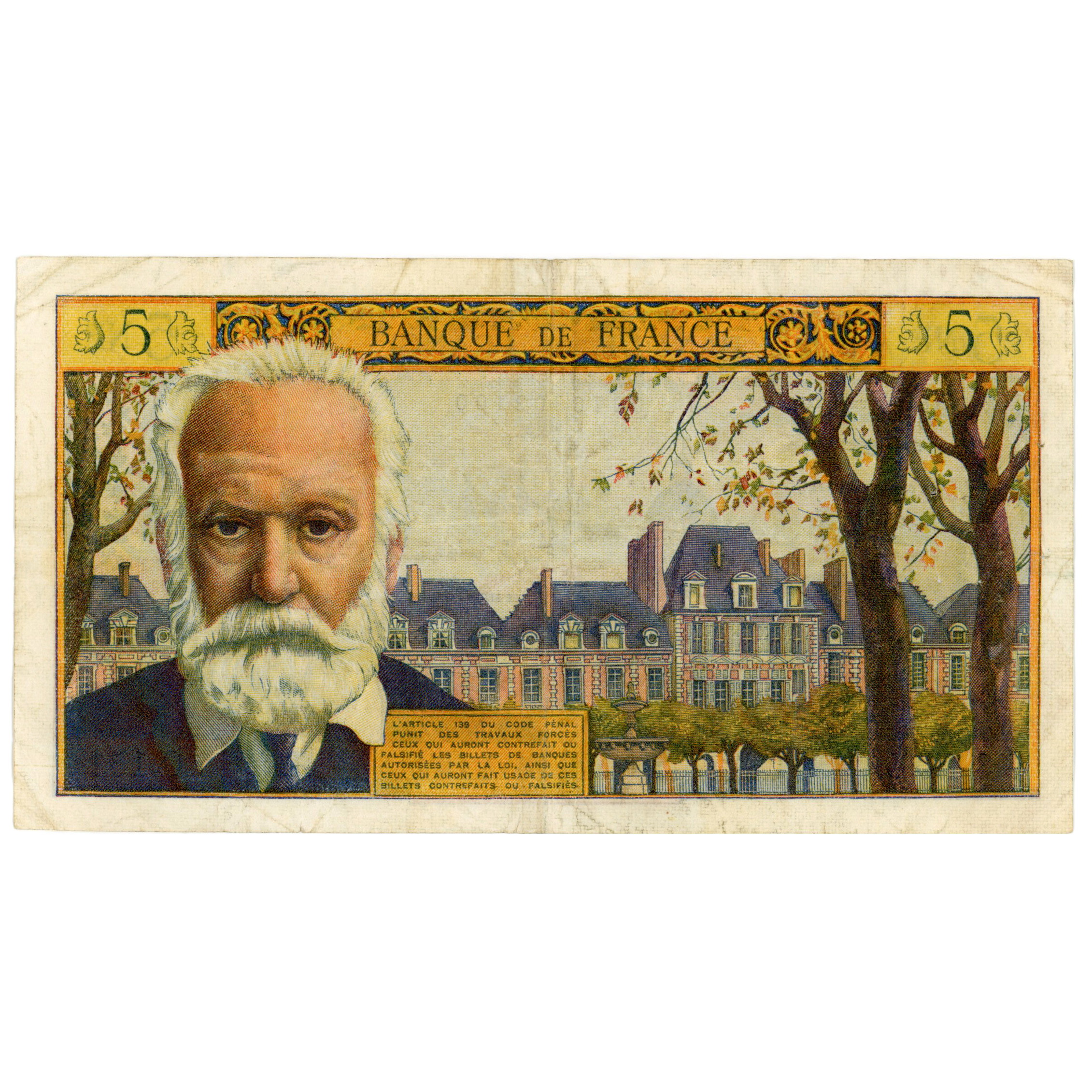 France - 5 NF - Victor Hugo - 1965 revers