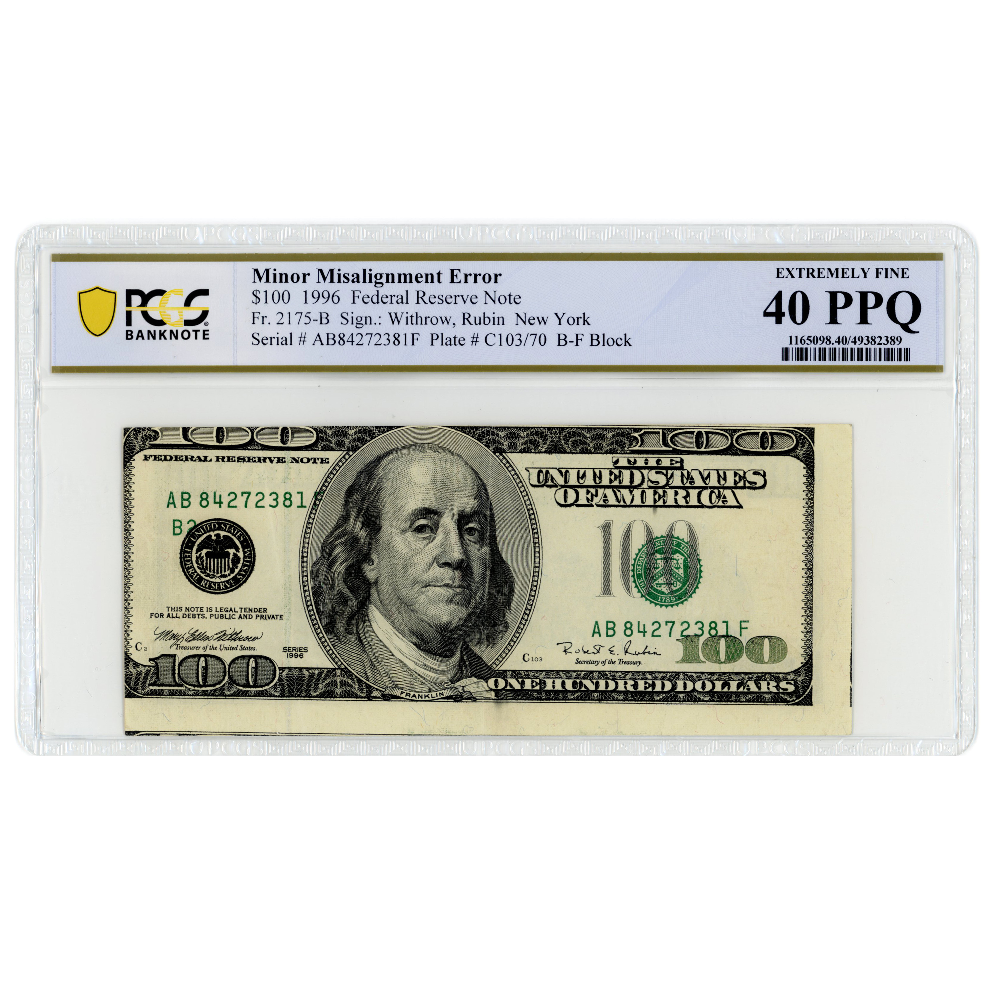 USA - 100 Dollars fauté - 1996 avers