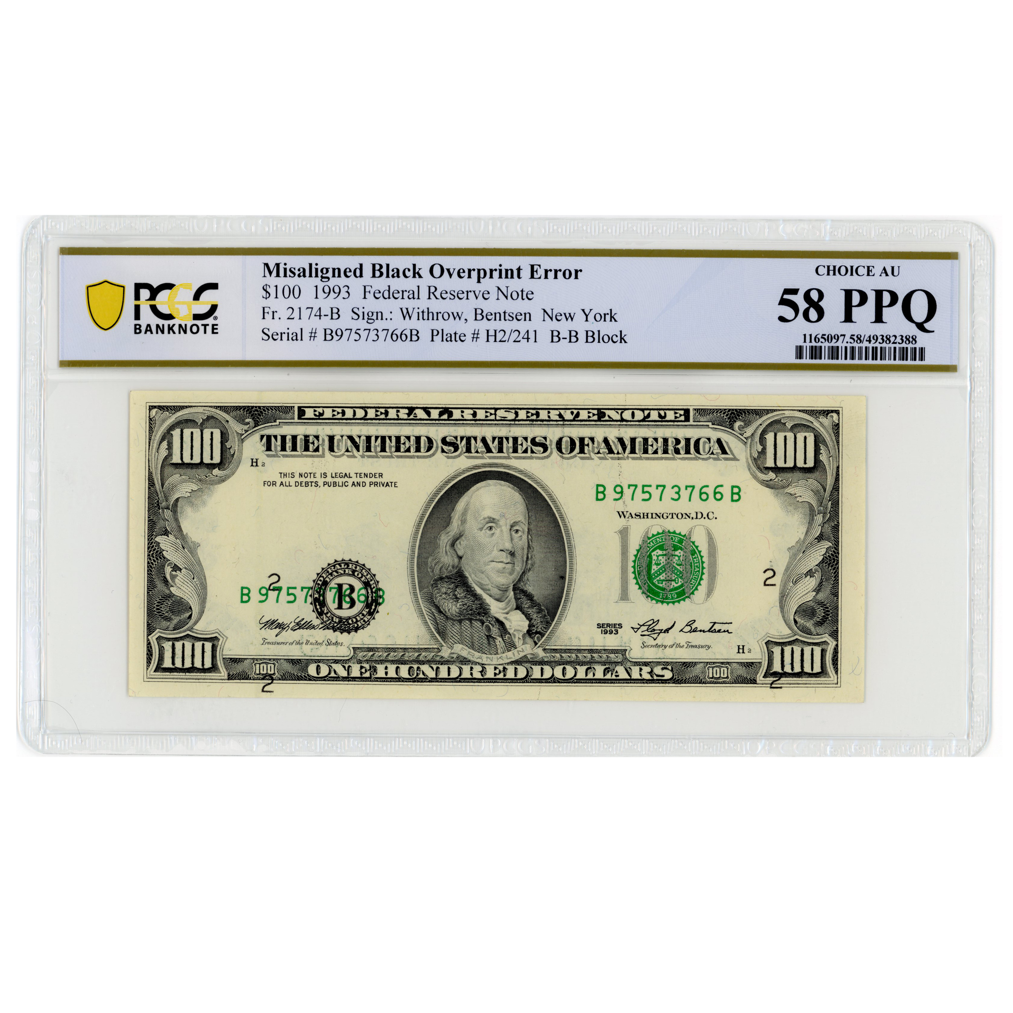 USA - 100 Dollars fauté - 1993 avers