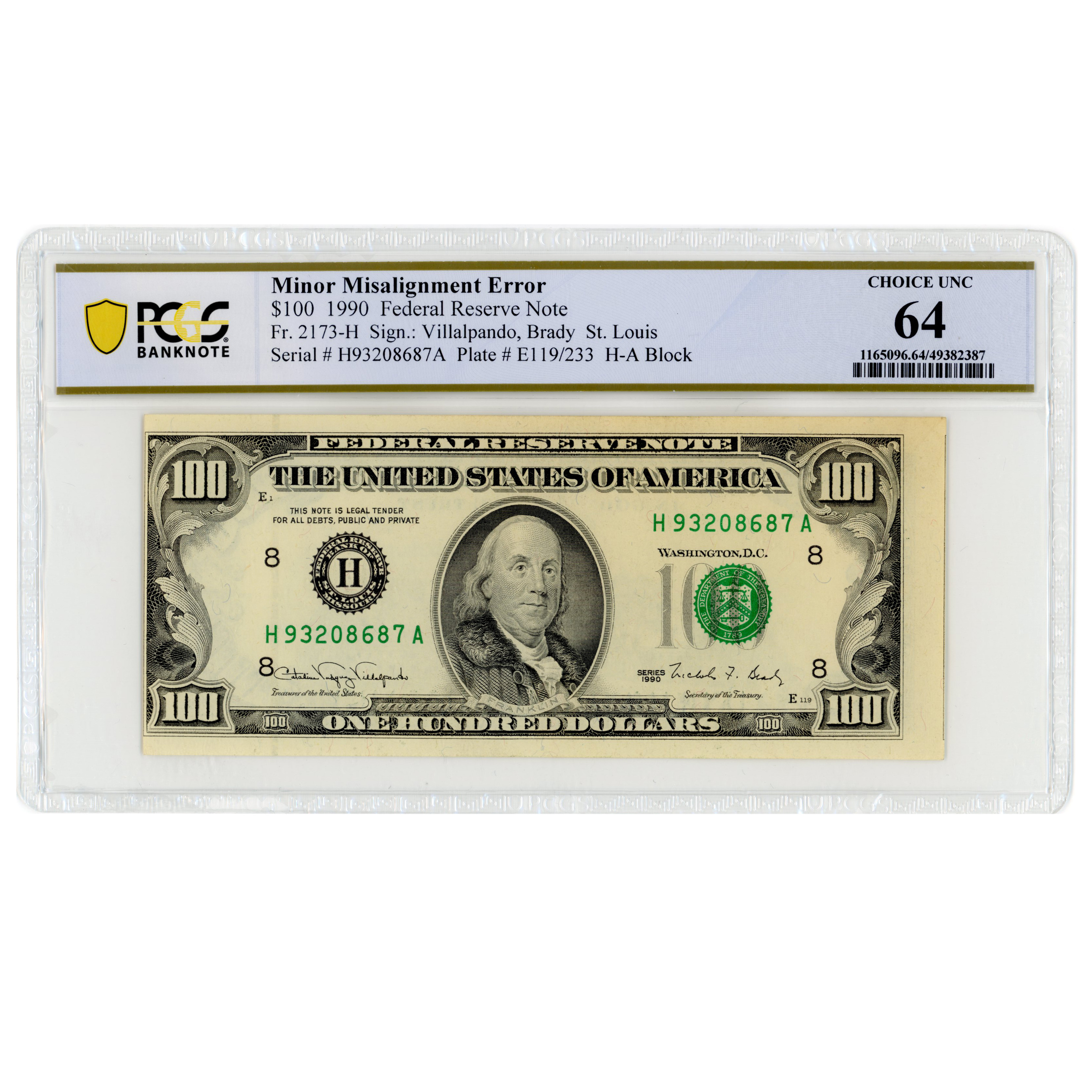 USA - 100 Dollars Fauté - 1990 avers