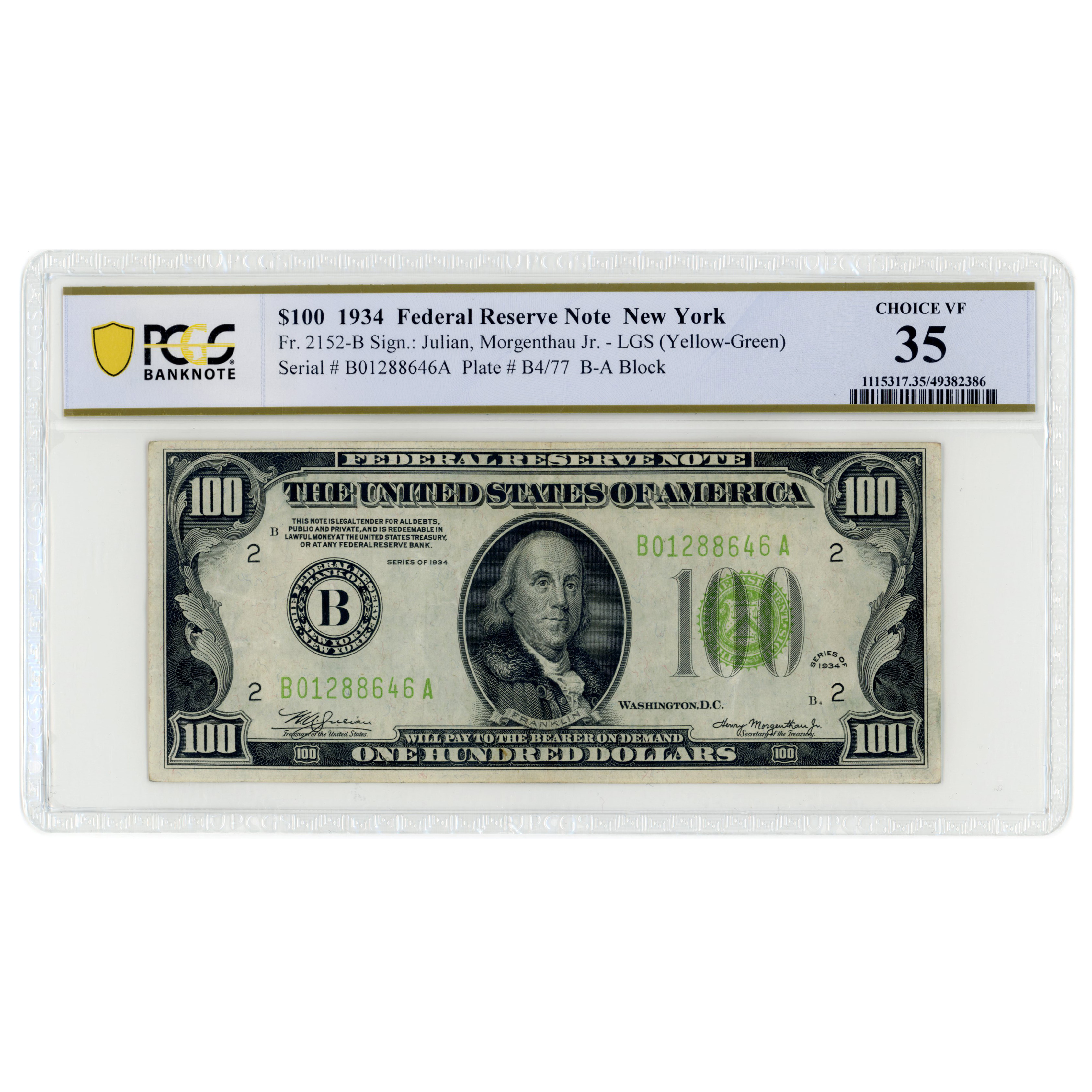 USA - 100 Dollars "LGS" - 1934 avers