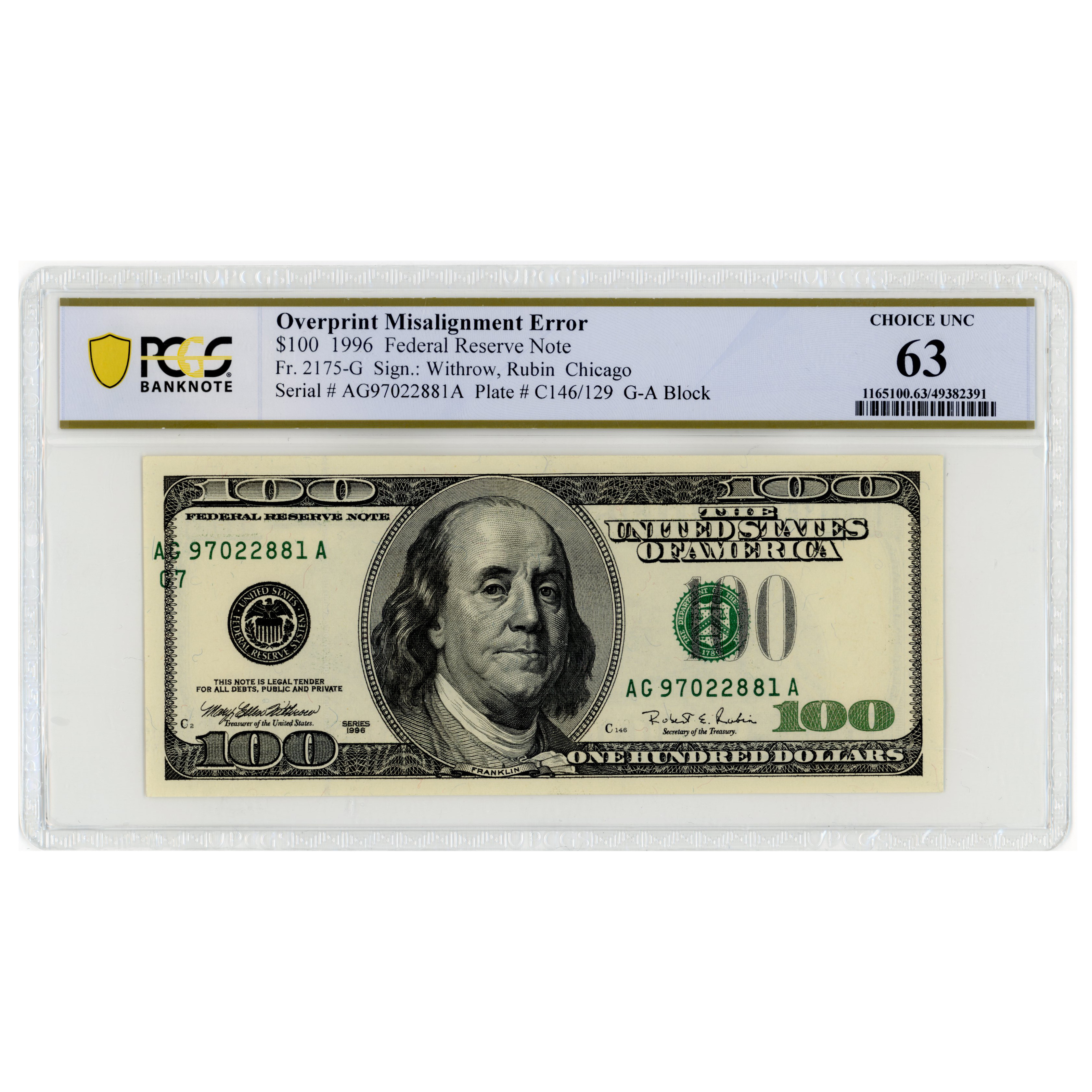 USA - 100 Dollars Fauté - 1996 avers