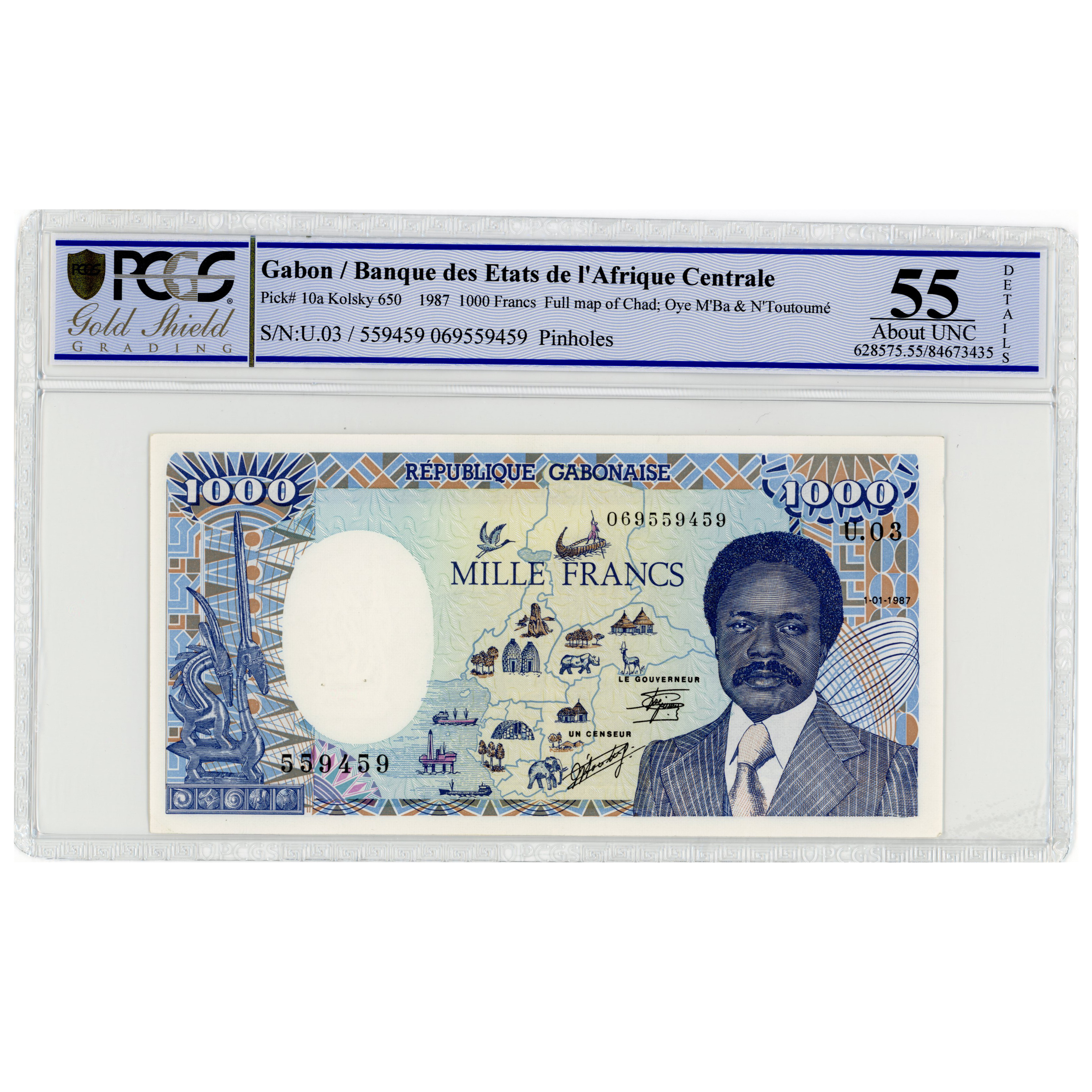 Gabon - 1 000 Francs - U.03 559459 avers