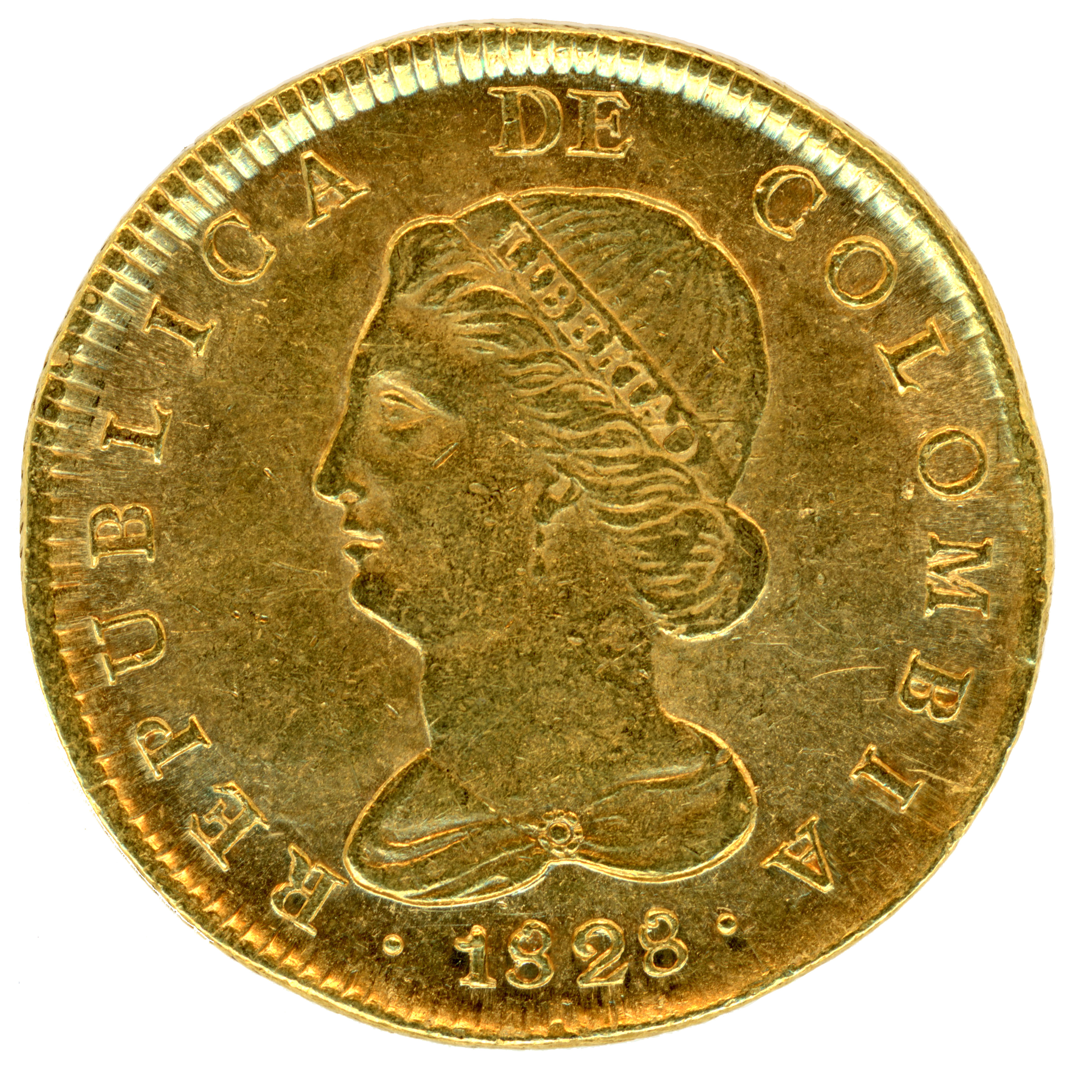 Colombie - 8 Escudos - 1828 RS avers