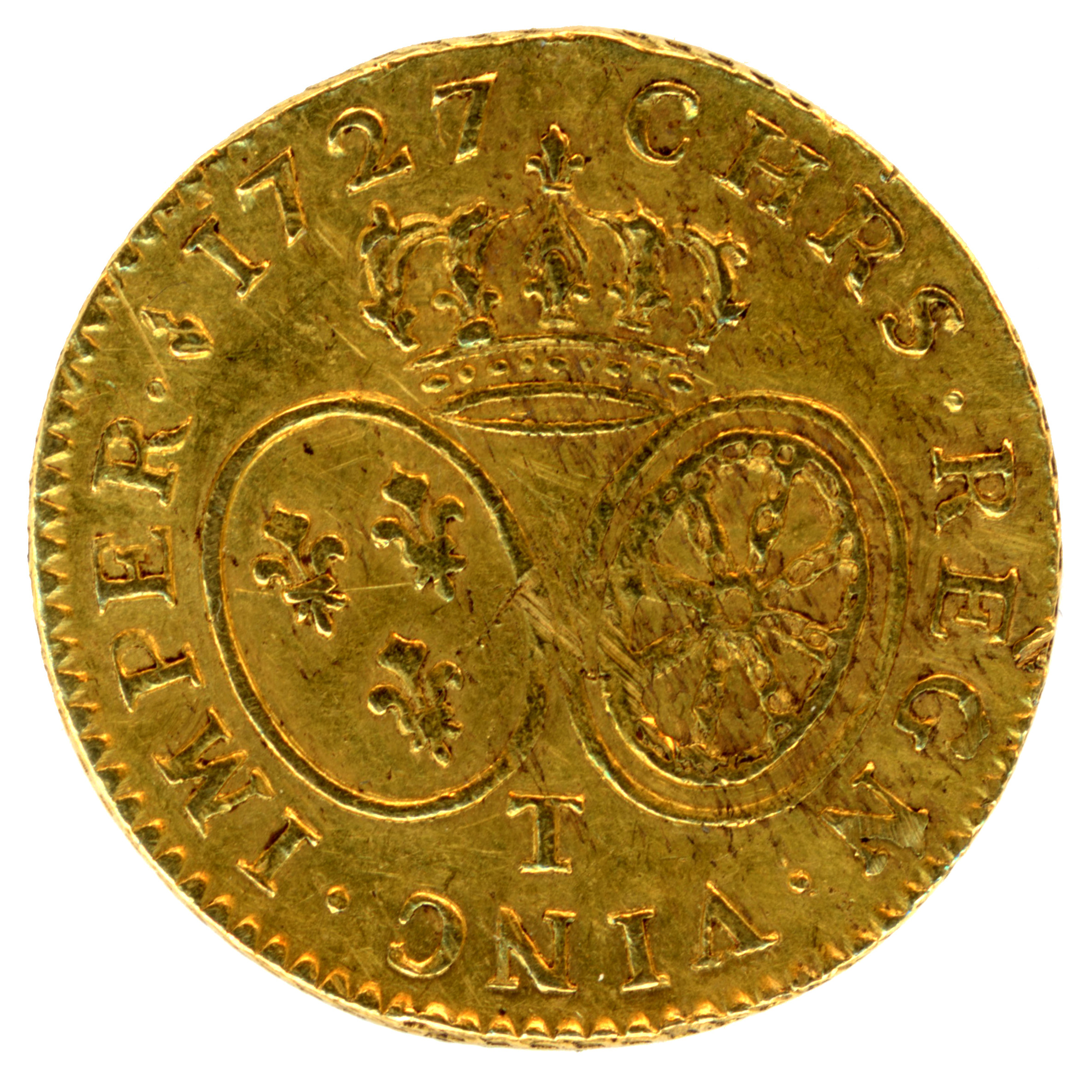 Louis XV - Louis d’or aux lunettes - 1727 T revers