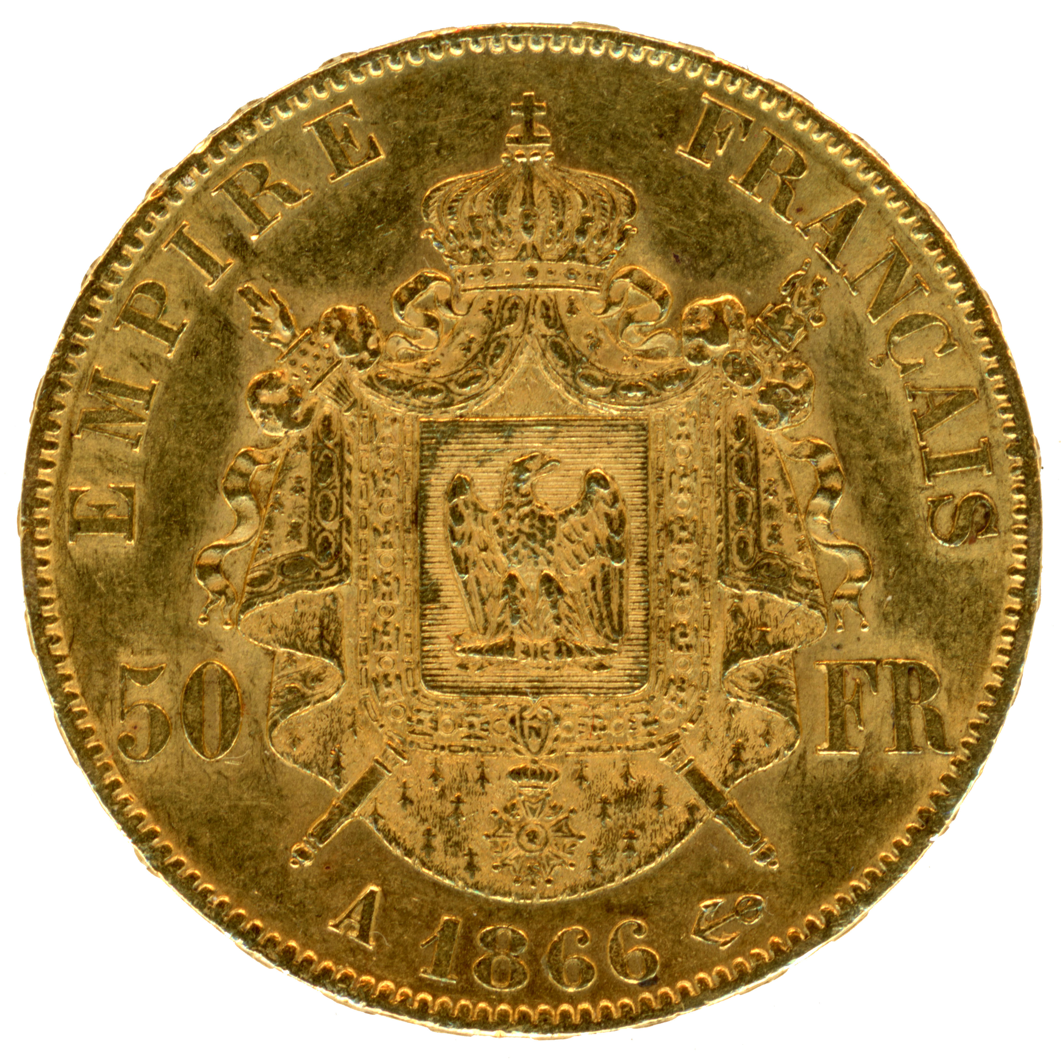 Napoléon III - 50 Francs - 1866 - Paris revers