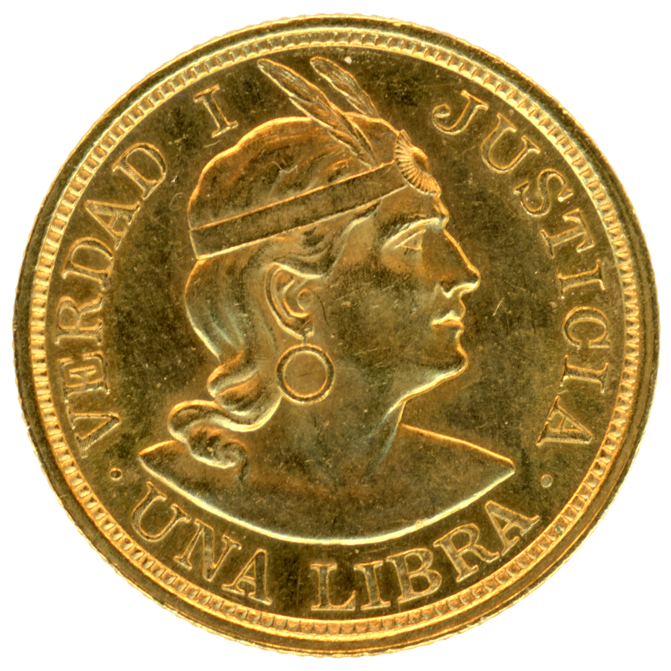 Pérou - 1 Libra or - 1914 avers