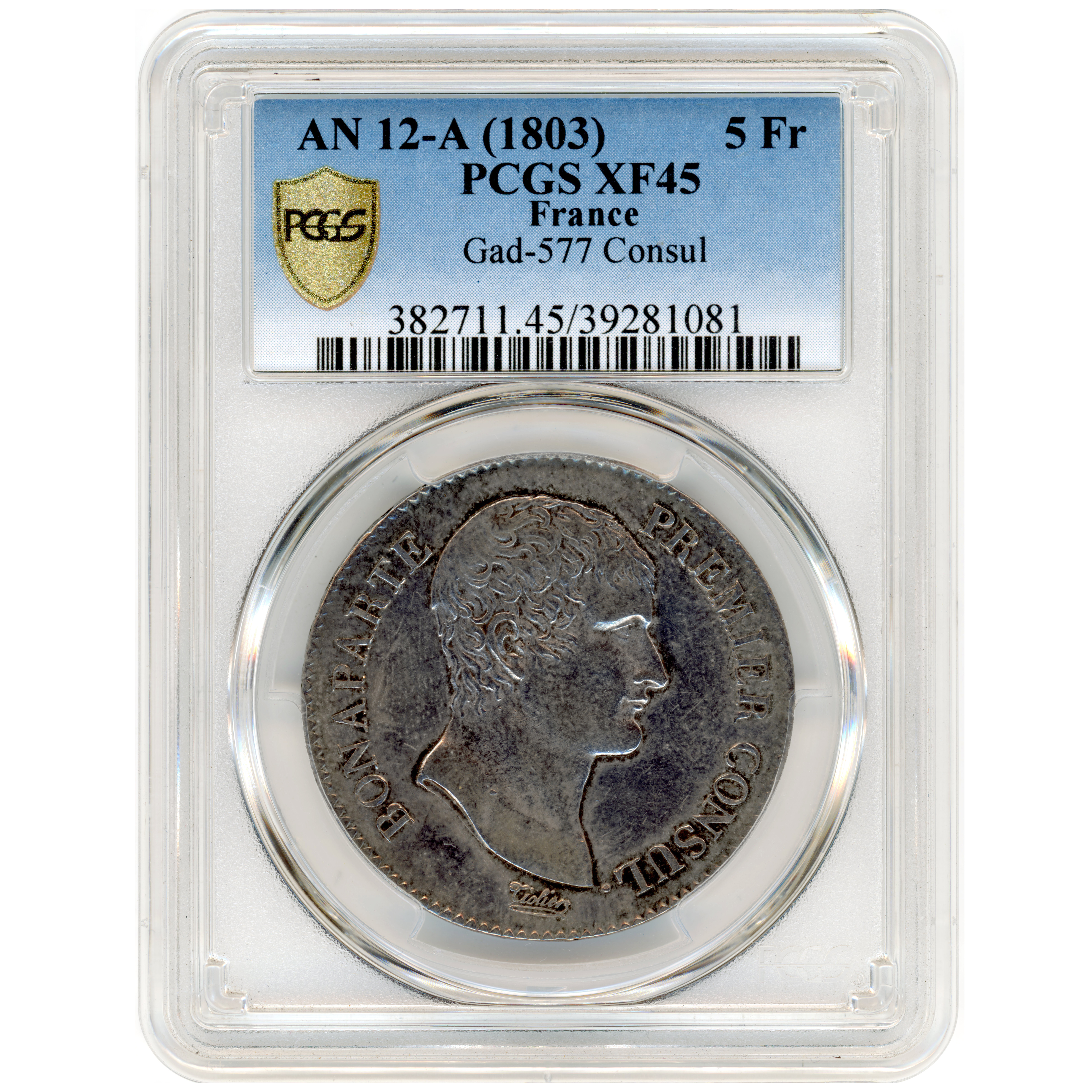 Le Consulat - 5 Francs - An 12 - Paris avers