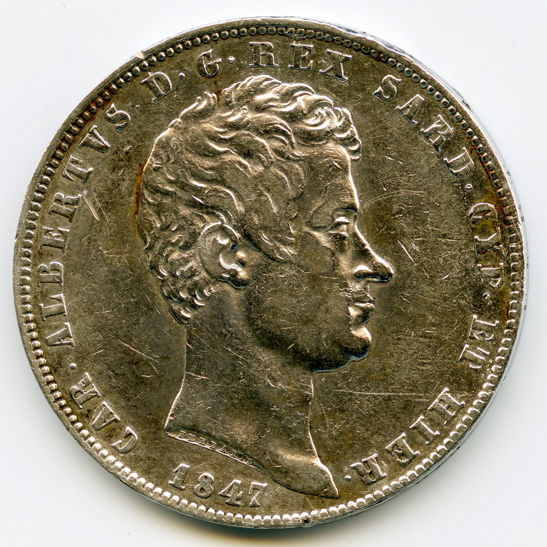 Italie - 5 Lire - 1847 Gênes avers